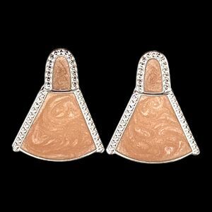 New Shimmer Enamel Earrings Silver Tone Taupe - 8N